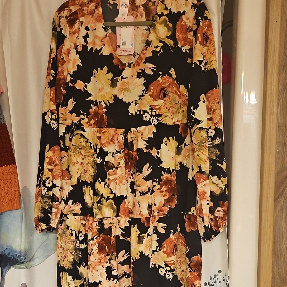 Floral Black and Brown Mini Dress New